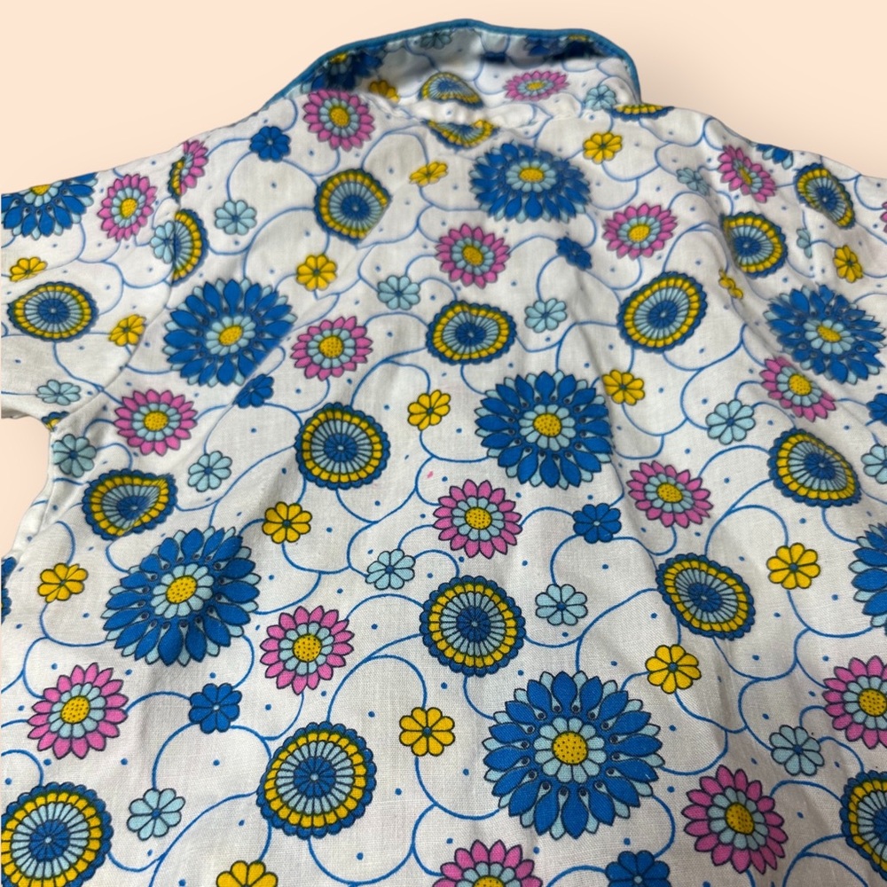 Vintage Baby/Toddler Blue Yellow Pink Flower Button Down Pants Set Retro - Picture 13 of 14